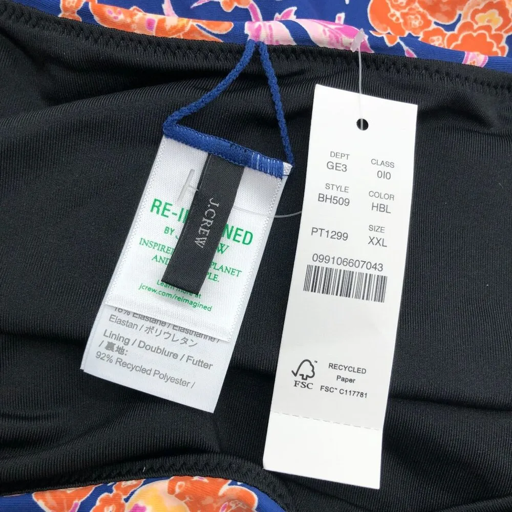 J Crew Curved-Waist Cheeky Bikini Bottom Gathered Floral Block Print Blue XXL - Image 3