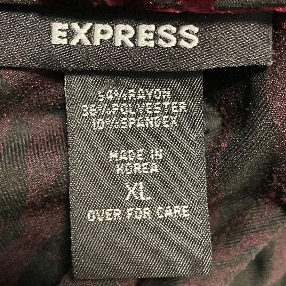 Express Cowl Neck Sleeveless Faux Velvet‎ Floral Tank Blouse Merlot Red Size XL - Image 6