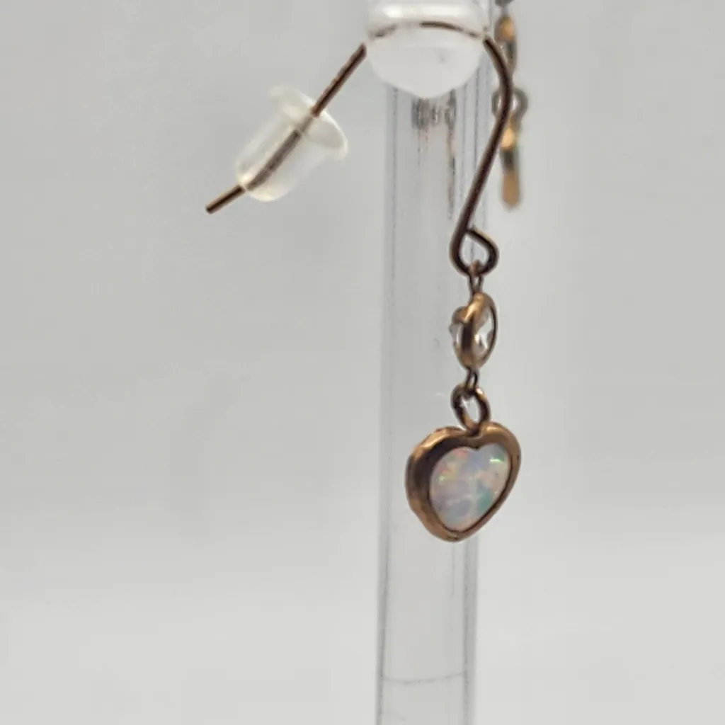 10 Karat Gold Fire Opal & Cubuc Zirconia Dangling Heart Hook Earrings - Image 5