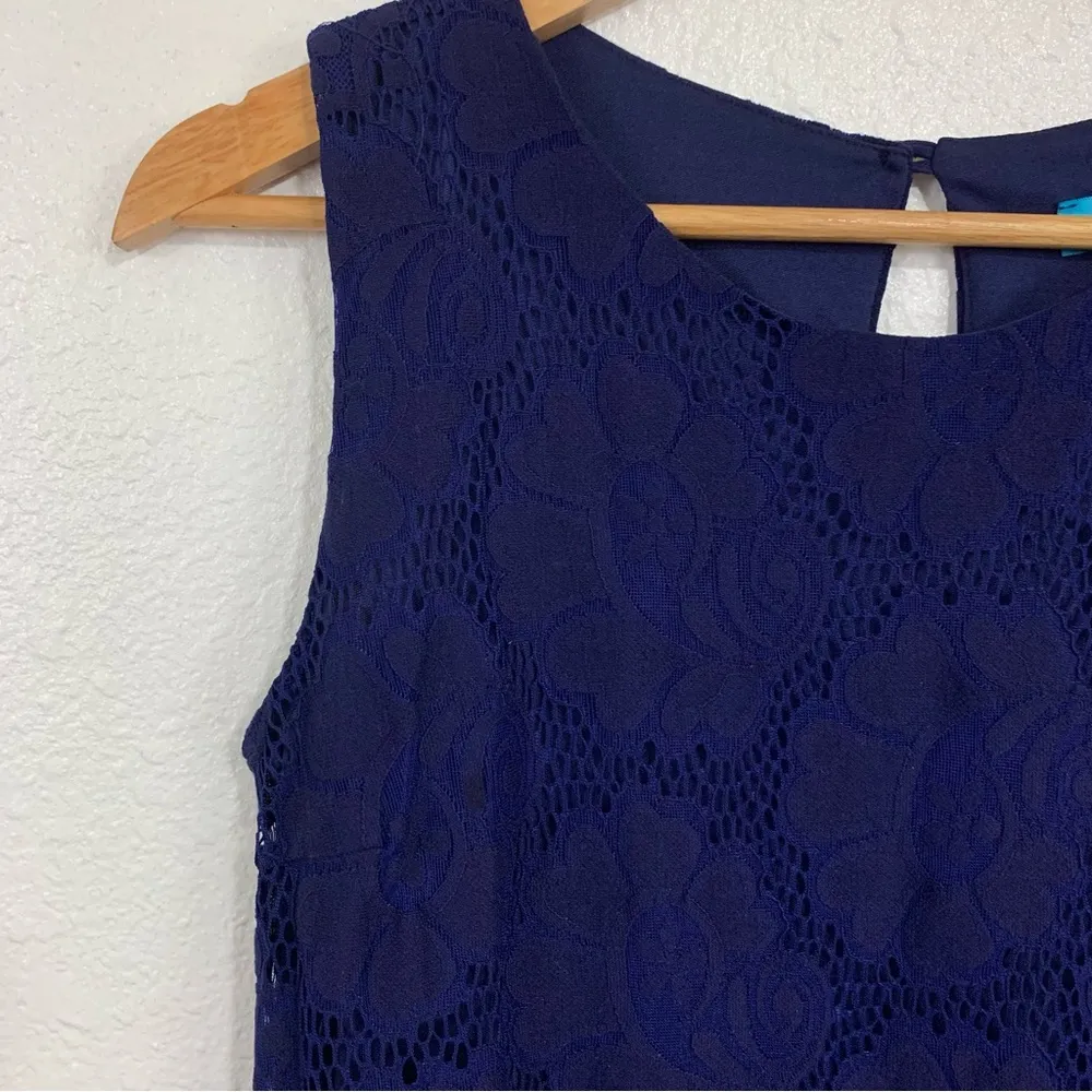 Buttons  Navy Blue Lace Lined Mini Dress Size S - Image 8