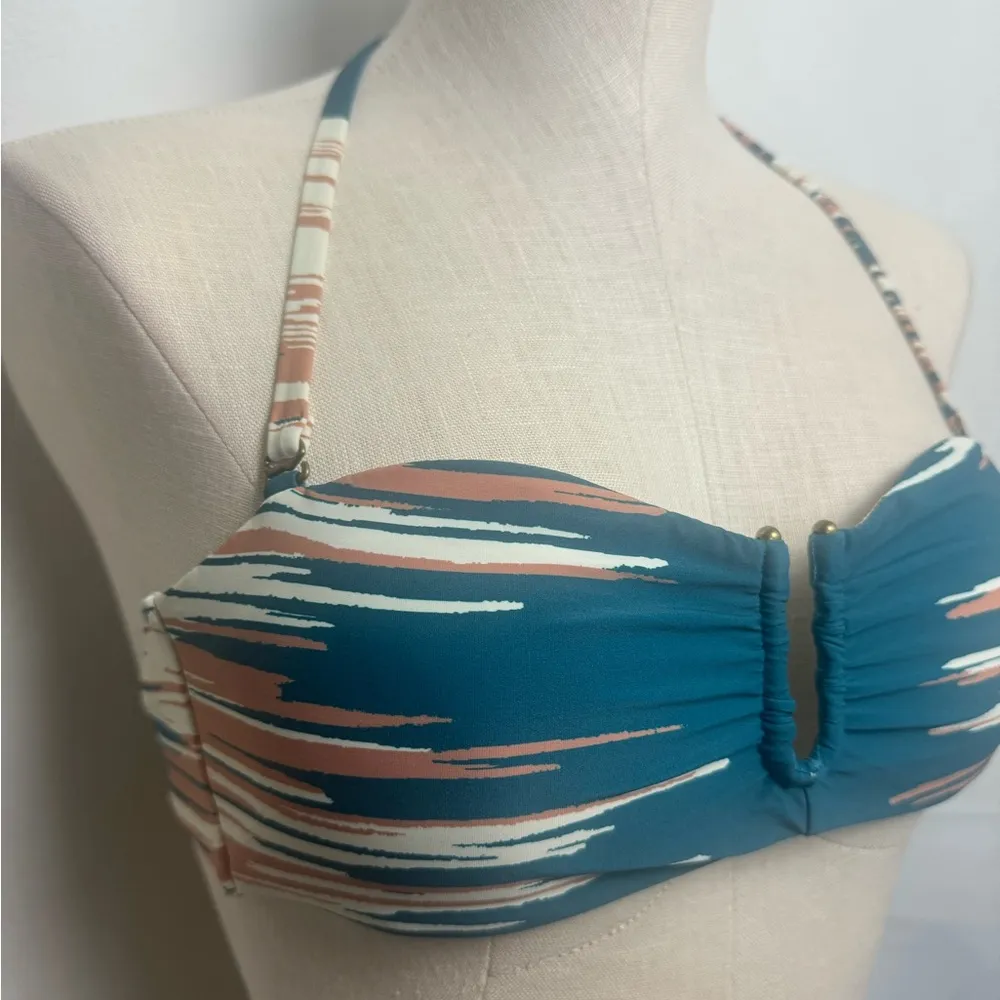 Red Carter Teal and White Bikini Top padding wrap around neck NWOT Small Blue - Image 5