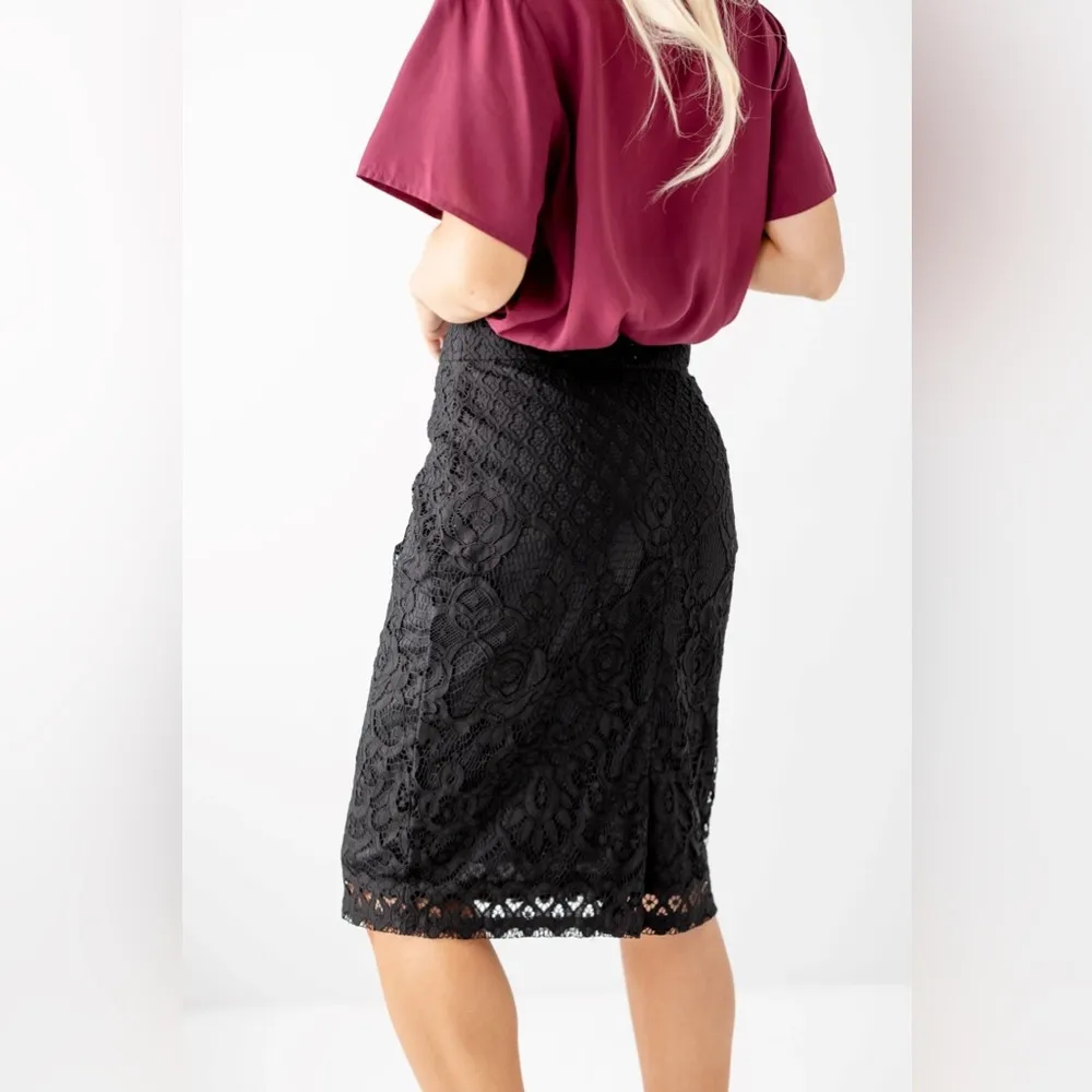 The Main Street Exchange Eleanor Lace Midi Skirt In Black Size M - Image 2