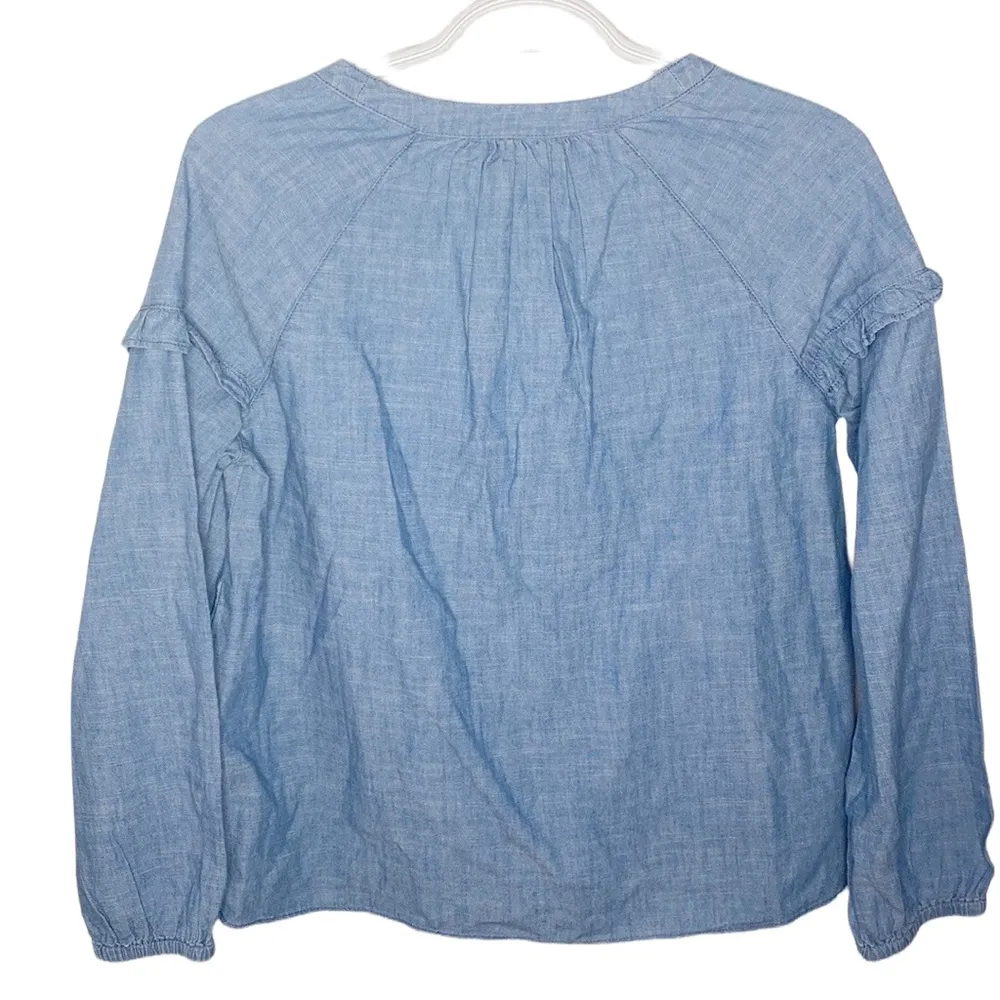 Madewell Denim Collarless Ruffle-Sleeve Shirt size XS - Image 33