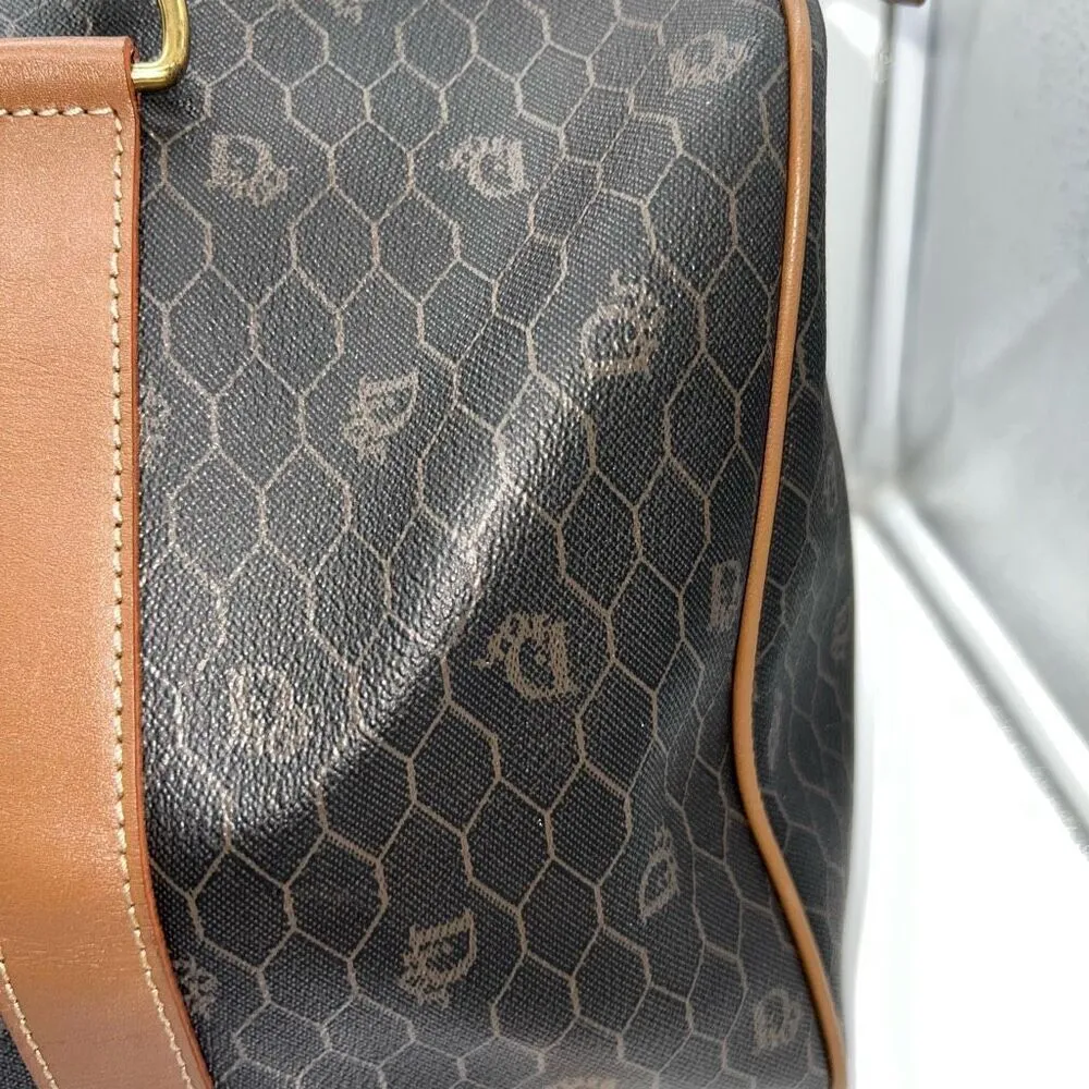 Christian Dior Black Brown Monogram Trotter Honeycomb Boston Duffle Bag With Loc - Image 5