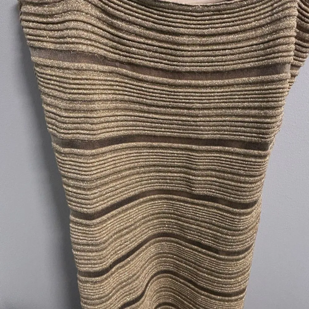 Herve Leger Gold Striped Mermaid Gown Dress - Image 6