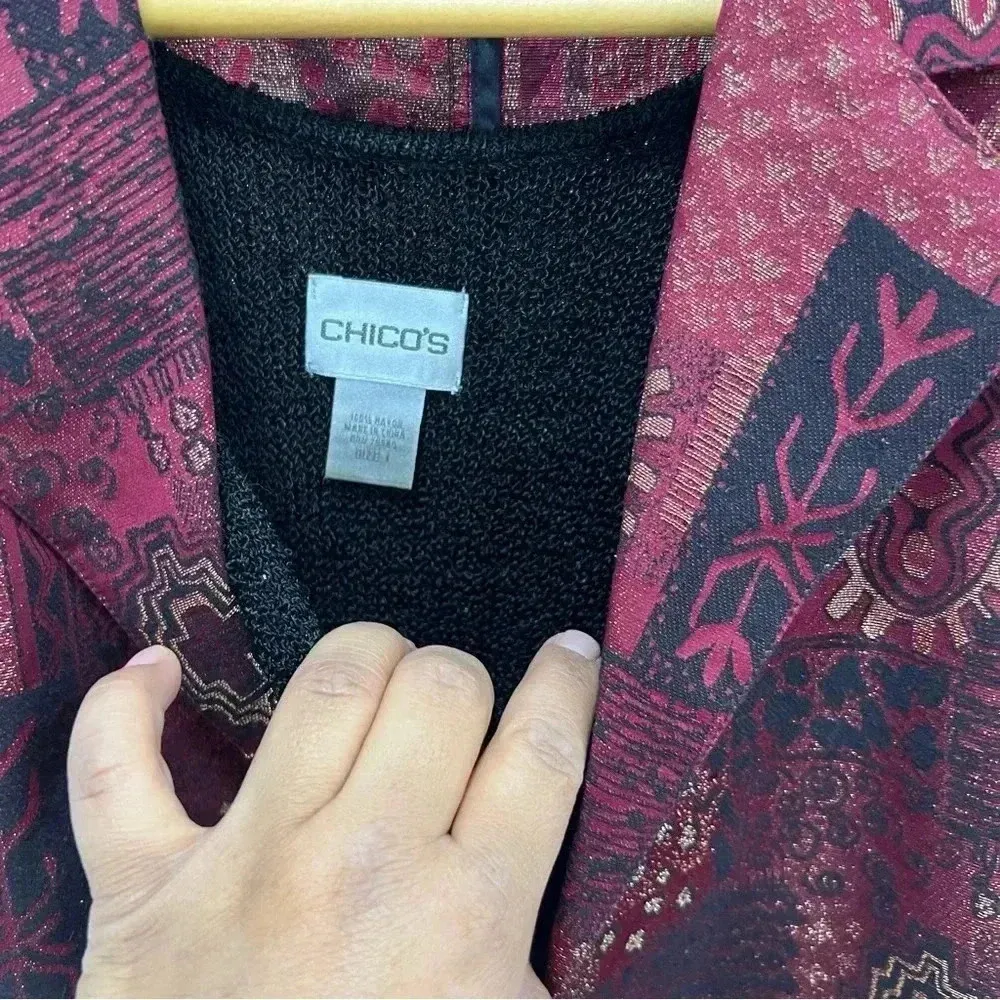 Chico's Design Blazer Jacket Silk Rayon Long Art To Wear Long Metallic - Image 8