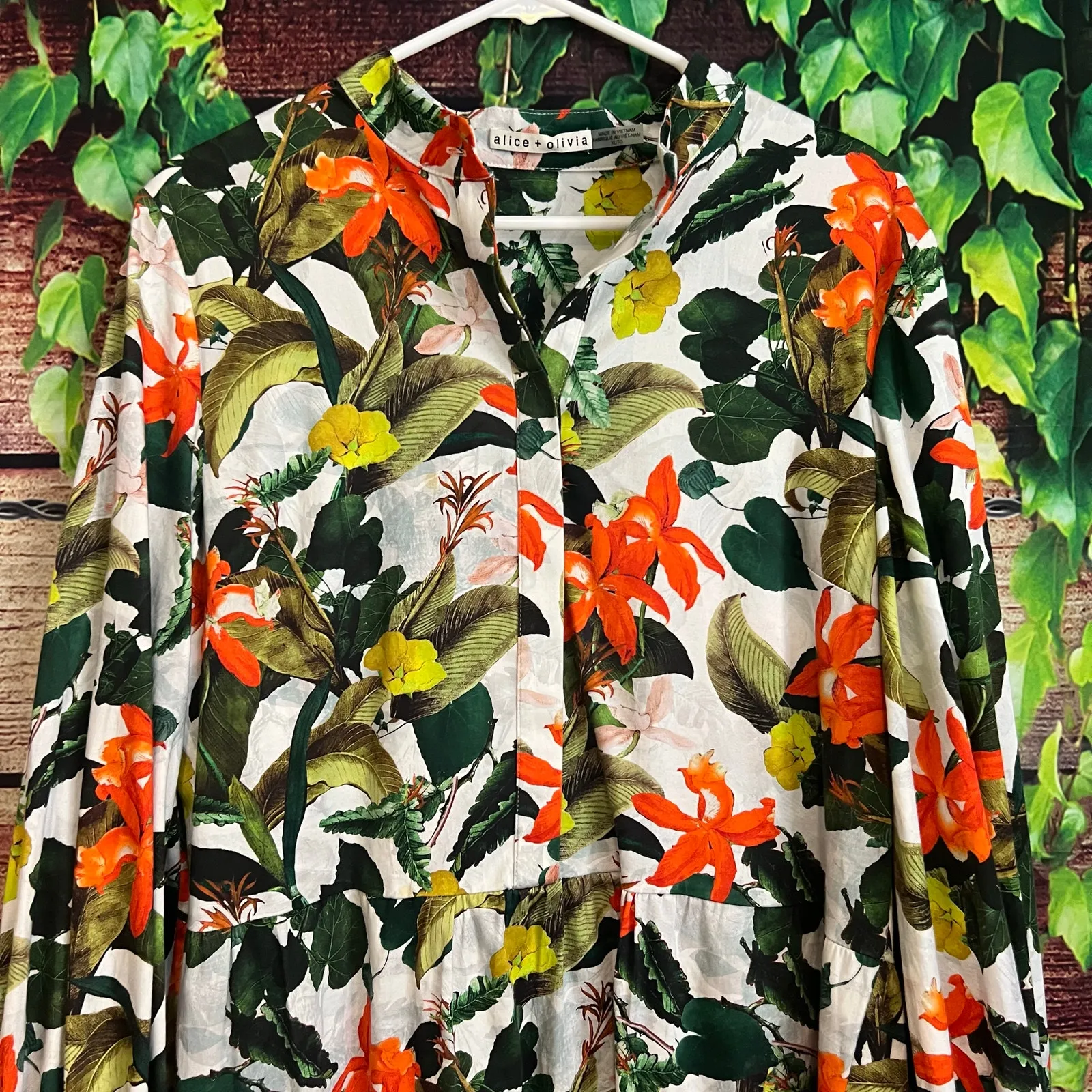 Alice + Olivia Cailin Tropical Mini Dress XL Sunrise Hawaiian Floral Midi $440 - Image 2