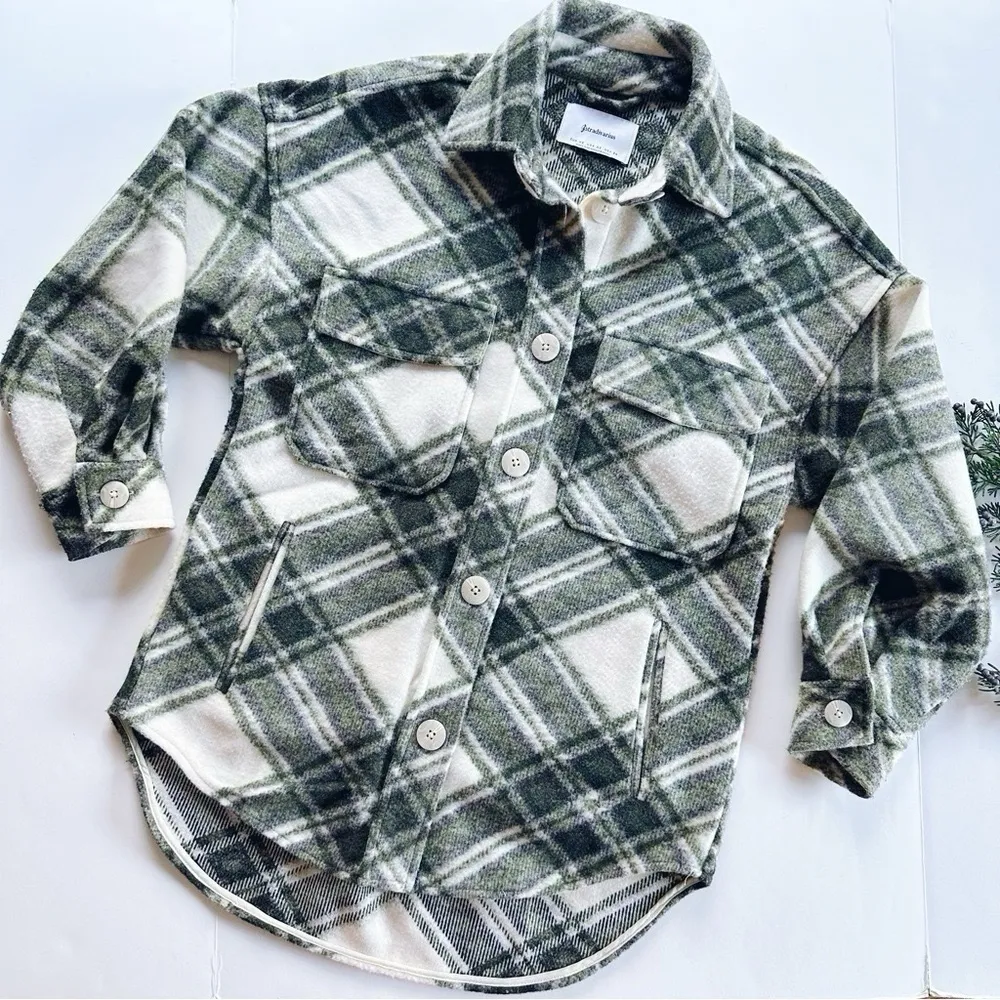 NEW Stradivarius Plaid Green Shacket Jacket Coat - Image 3
