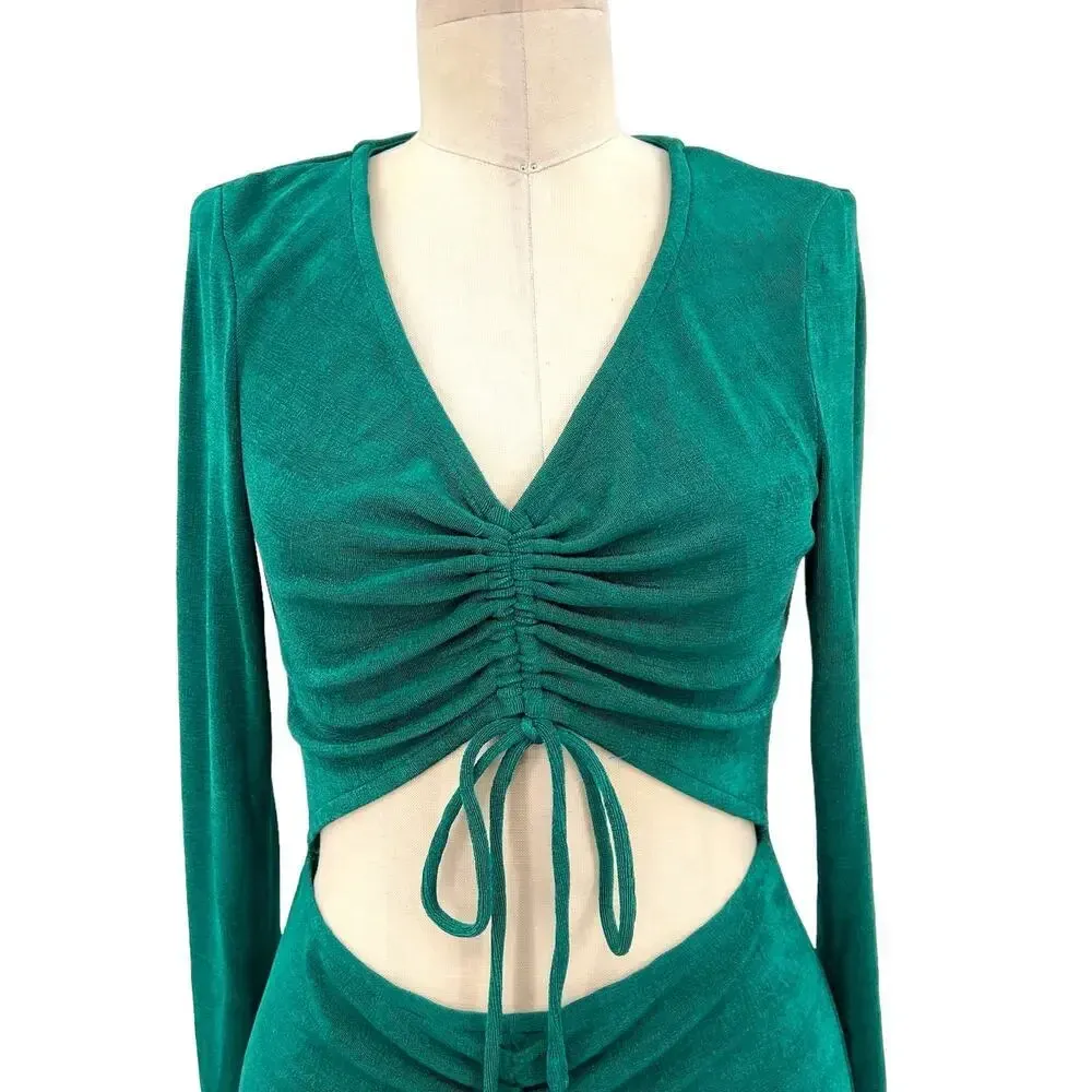 Princess Polly Kylie Mini Dress Forest Green Cut-Out‎ Ruched Bodycon Size US 8 - Image 4