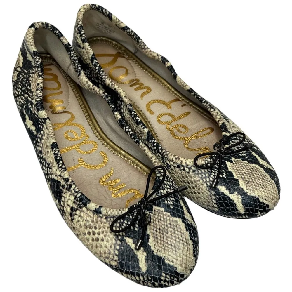 Sam Edelman Felicia Leather Snake Reptile Ballet Flats Black Tan 7 - Image 12