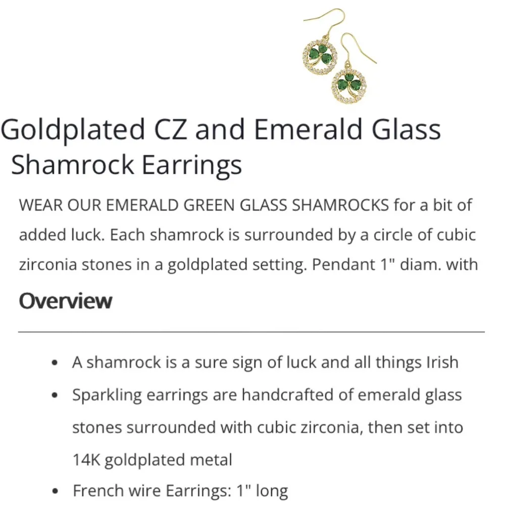 Goldplated CZ Emerald Green Crystal Glass Shamrock Lucky Clover Leaf Earrings - Image 16