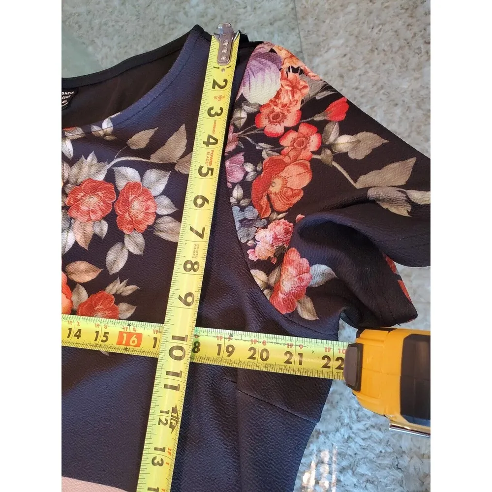SHEIN Women Black Floral Polyester Round Neck Short Sleeve Knee Length Dress 4XL - Image 11