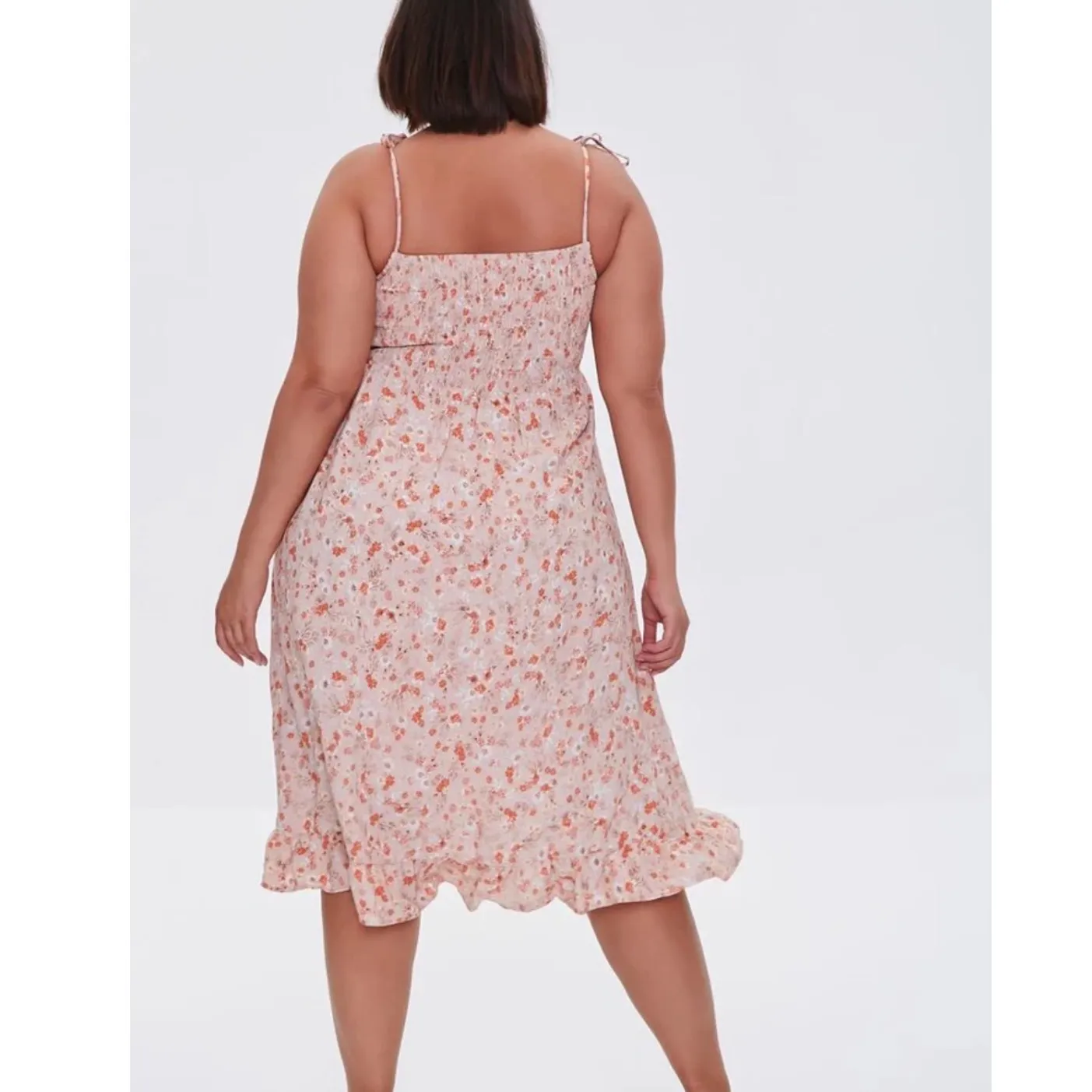 FOREVER 21+ | NWT Floral Smocked Square Neck Tie Shoulder Midi Dress, 3X/XXXL - Image 3