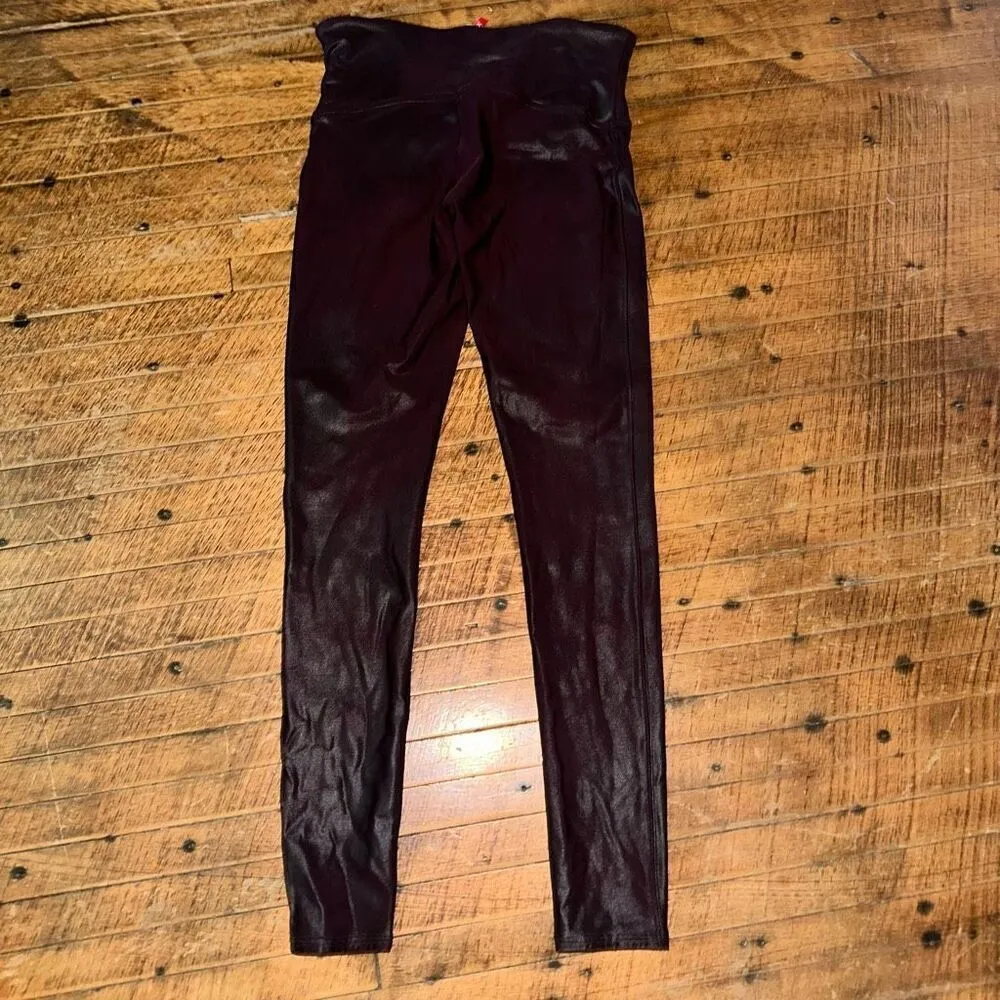 Spanx burgundy faux leather shapewear L slimming leggings - Image 4