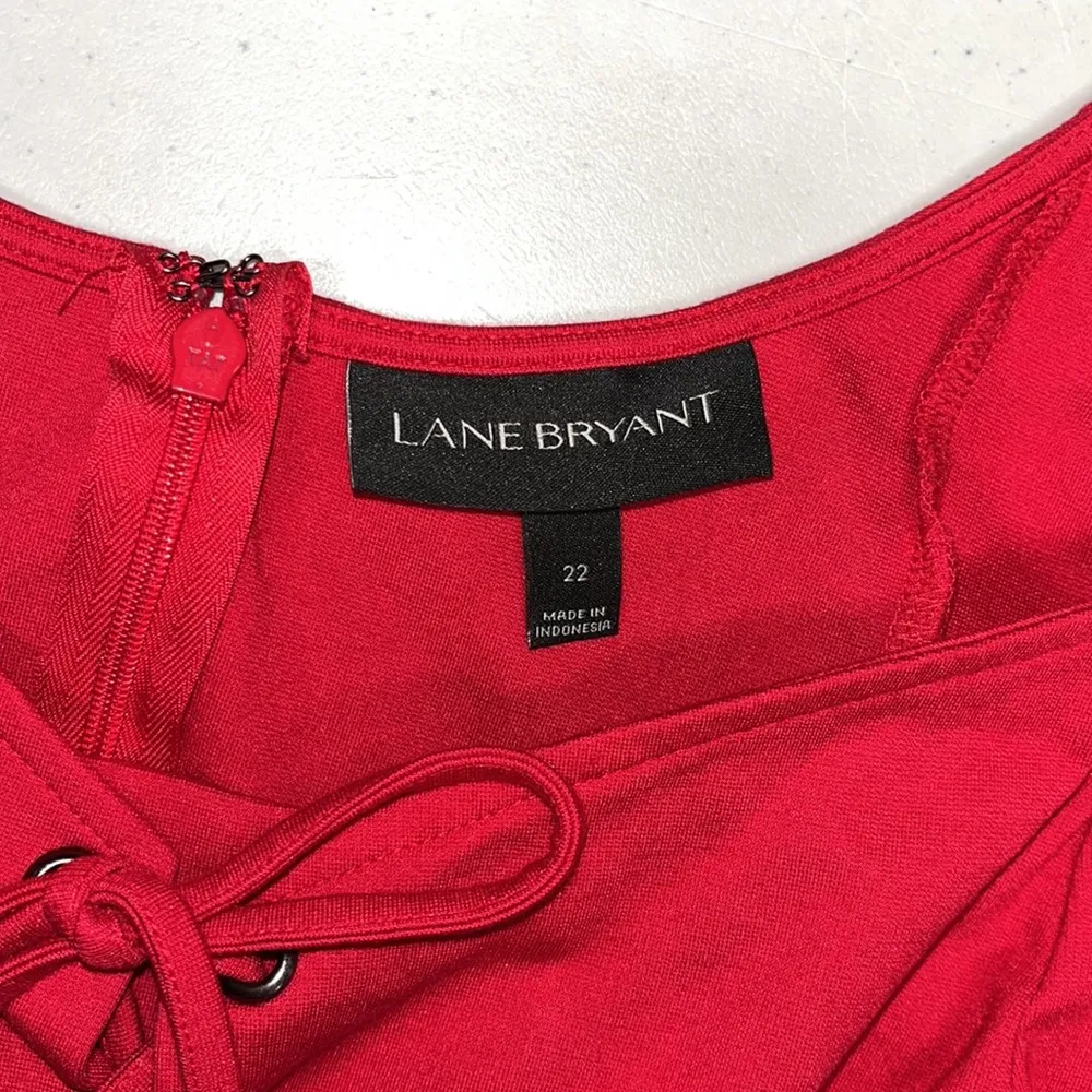 Lane Bryant Size 22 Red Lace-Up Neckline Flutter Sleeve Sheath Dress - Image 5