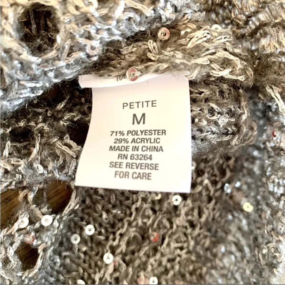 Roz & Ali Grey Crochet Sequin Pullover Sweater MP - Image 8