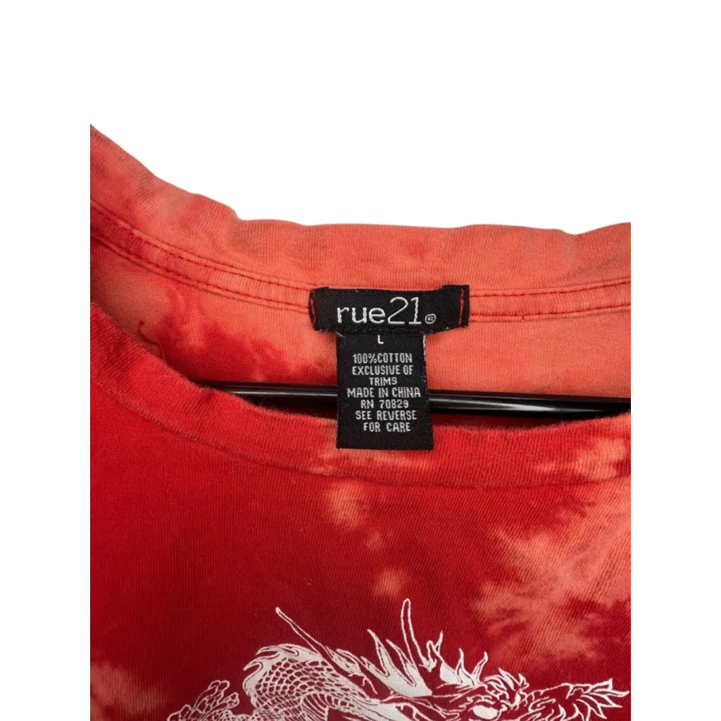 Rue 21 Red Tie Dye Dragon Print Extended Crop Short Sleeve T-Shirt - Image 2