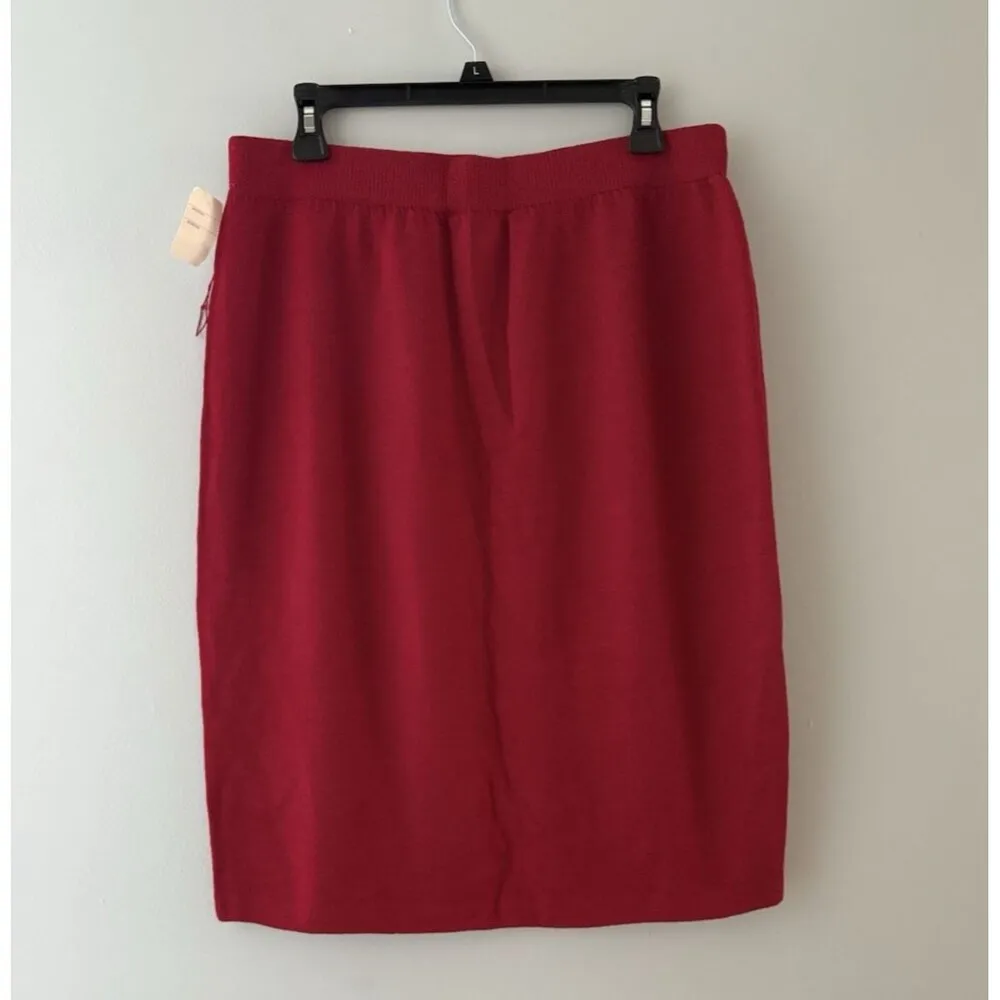 Vintage St John Collection Skirt Womens 14 Burgundy Santana Knit Straight Pencil Red - Image 2