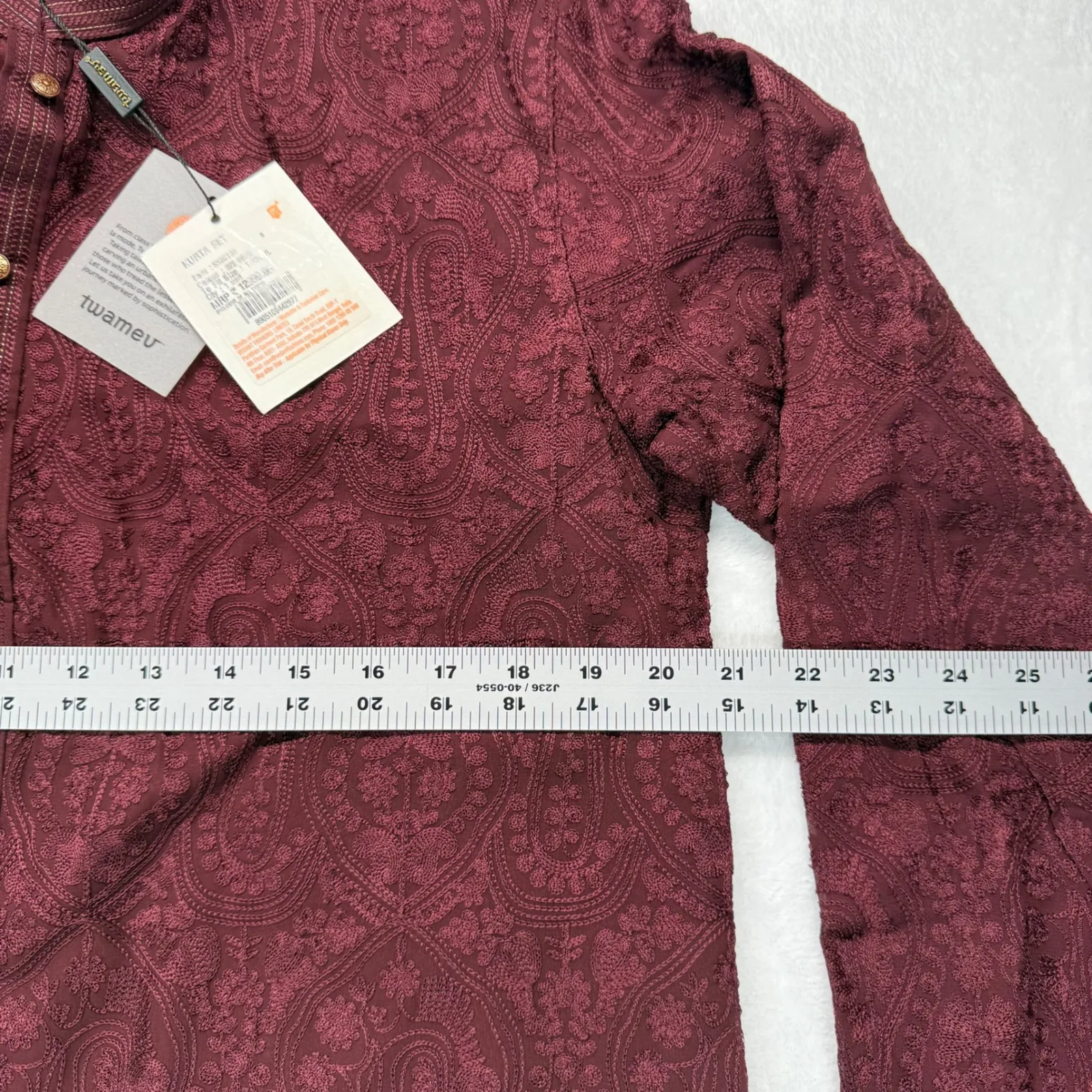 Twamev Kurta Wine Paisley Embroidered Indian Tunic Dress‎ Large Red - Image 2