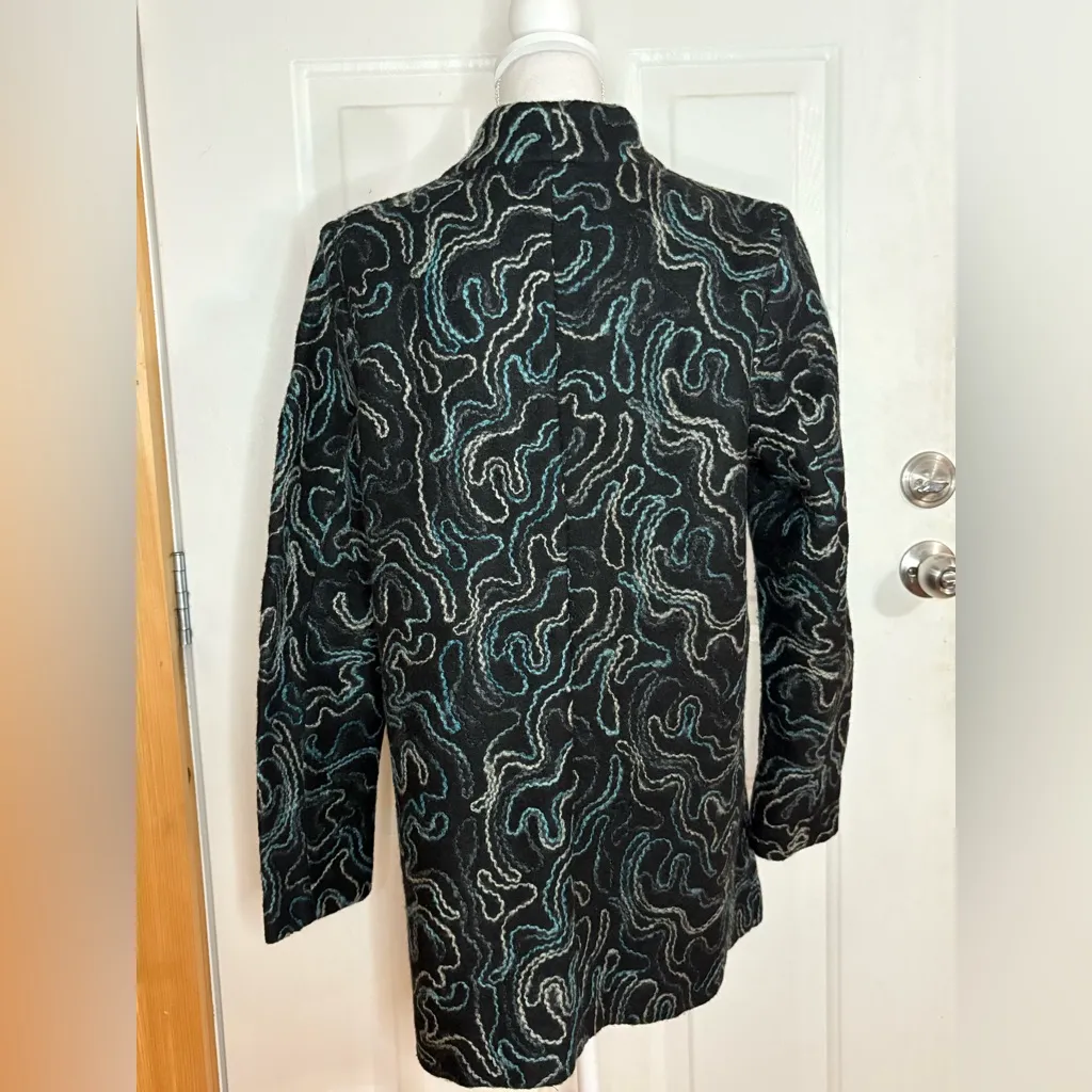 J Jill Women's Open Front Cardigan Sweater Abstract Swirls Wool Blend Size M Black Size M - Image 5
