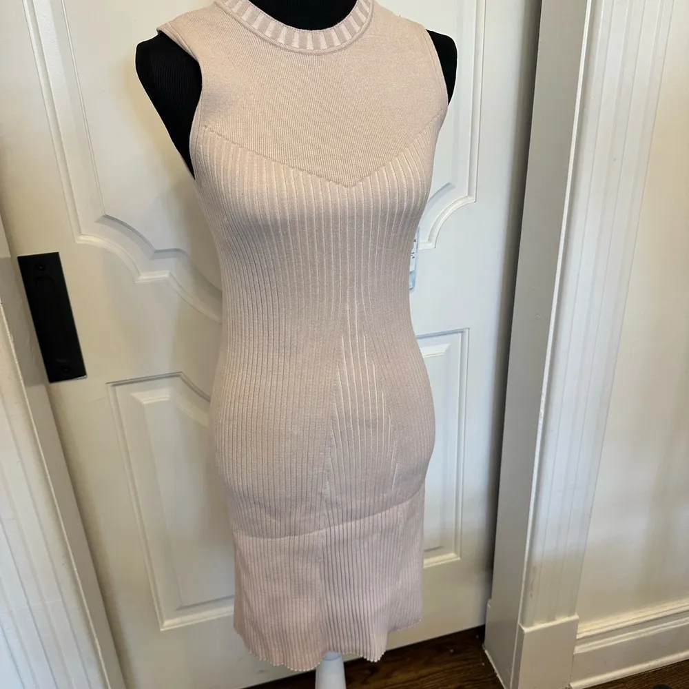 GUESS Taupe Ribbed Allie Sweater Sleeveless Shift Dress Knit Bodycon NEW - Image 6