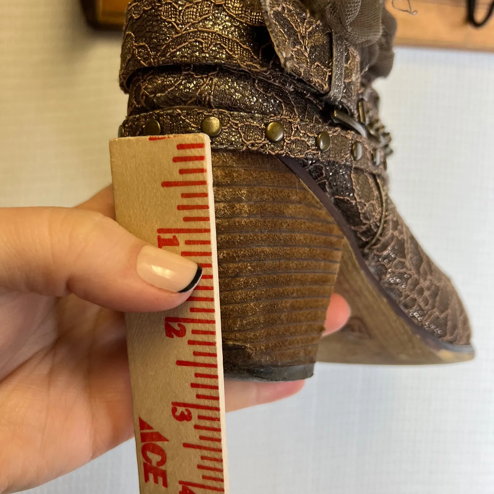 Not Rated Brown Lace Rhinestone Chain Western Ankle Boots Women's Size 7.5M - Image 7