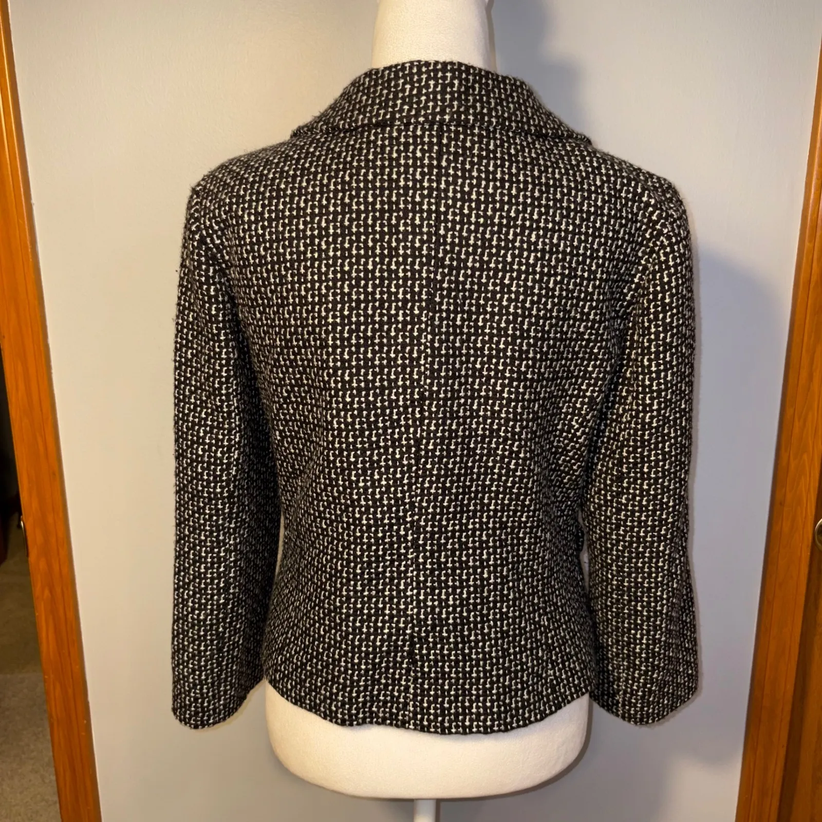 SANDRO Sportswear Black White Tweed Blazer Jacket Career Business Women's Size S - Image 5