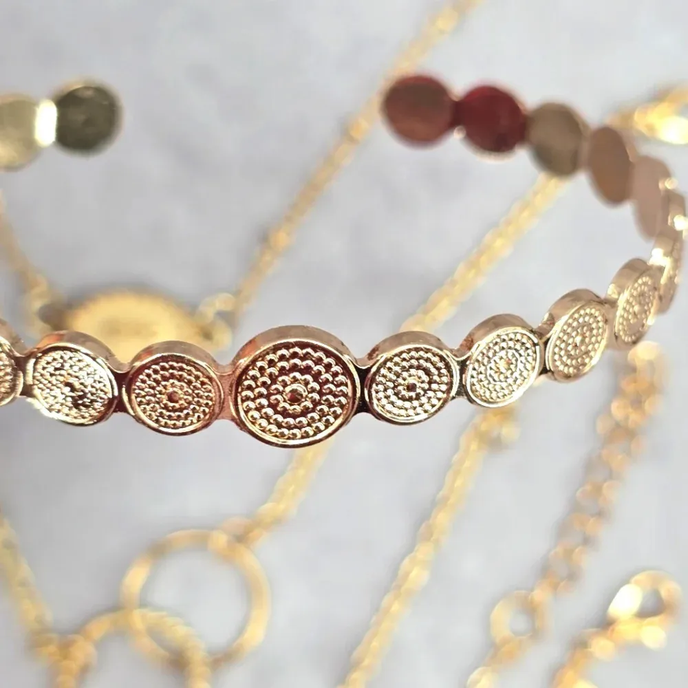 None Gold Charm Cuff Chain Link Circle Bracelet Set of 6 Fashion Jewelry JB2-48 - Image 5