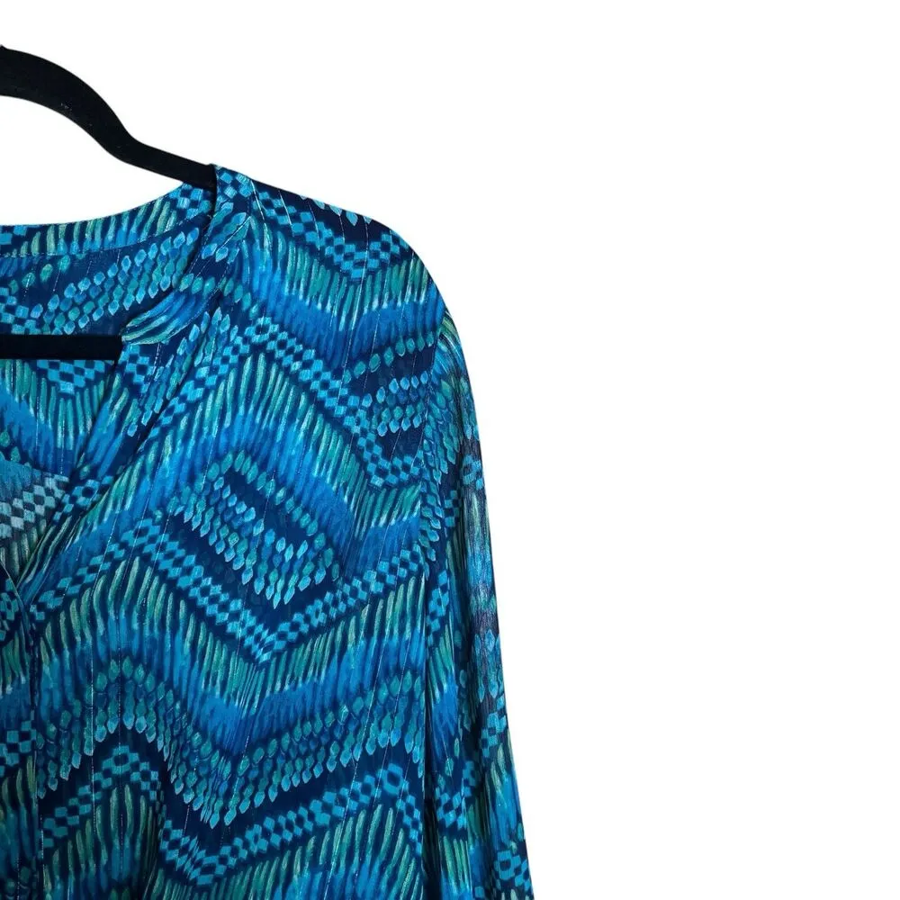 CHICOS Top Womens 1 Medium Blue Multicolor Chevron Metallic Art To Wear Blouse - Image 3