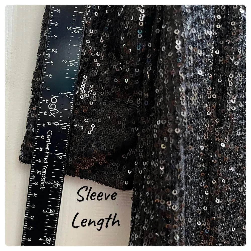 Riley & Rae New Black Longline Sequin Snap Button Shirt Jacket Size Medium - Image 7