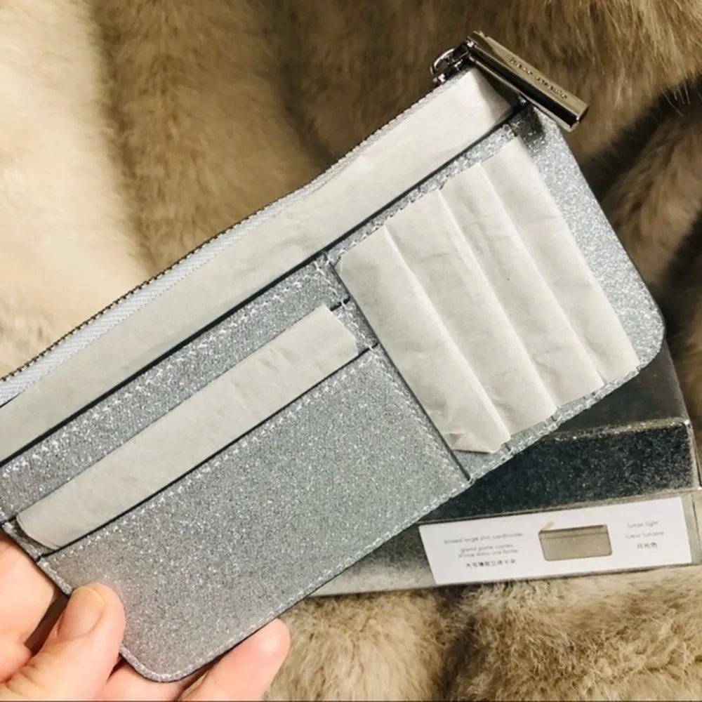 Kate Spade Silver Glitter Slim Wallet Zip Pouch NWT - Image 4