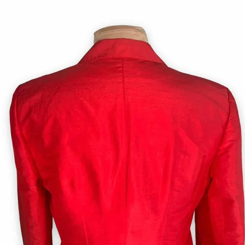 Vintage W By Worth Cropped Cherry Red Structured Silk Blazer Jacket Elegant Size 10 - Image 4