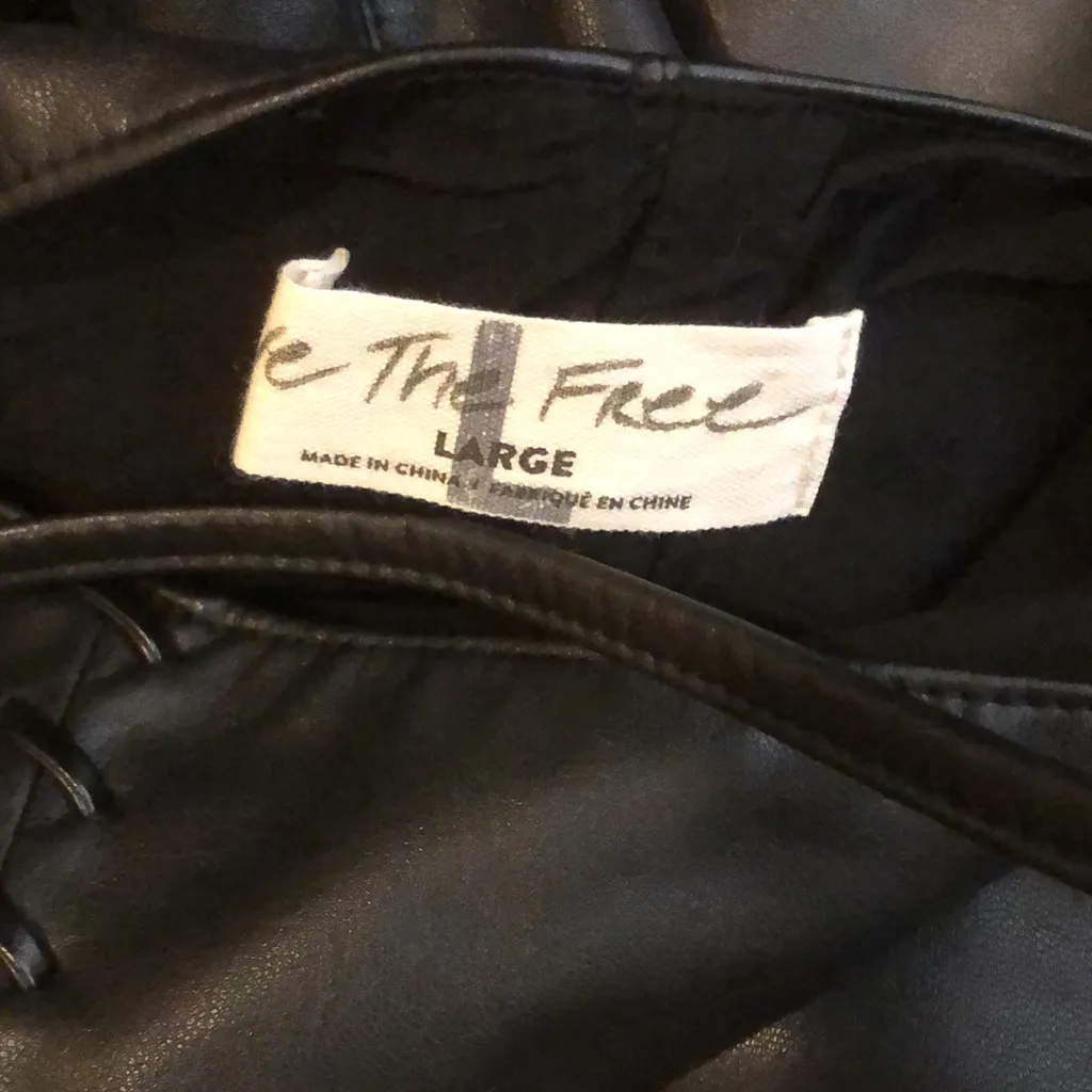 FREE PEOPLE Faux Black Leather Spaghetti Strap V-Neck Dress w Pockets Sz L - Image 9
