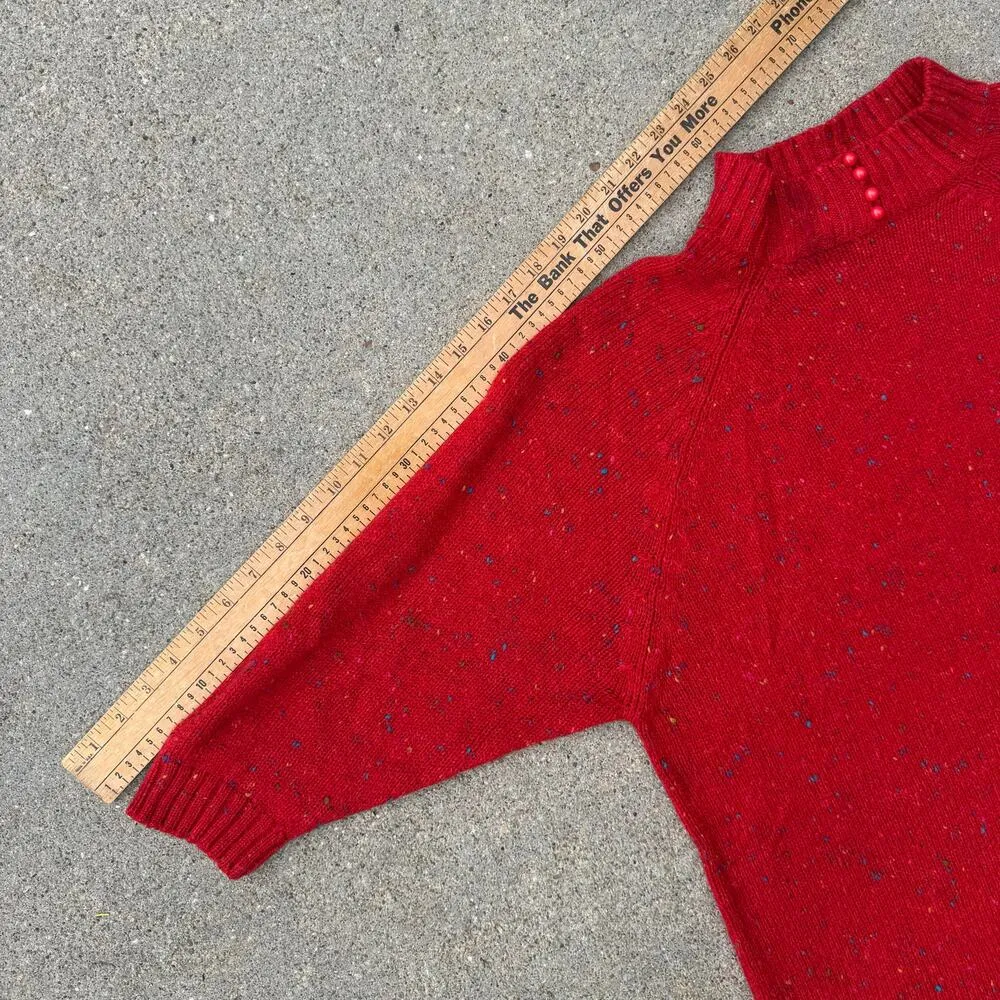 Vintage 90s Venezia Red Variegated Knit Sweater Mock Neck Acrylic Wool One Size Size L - Image 10