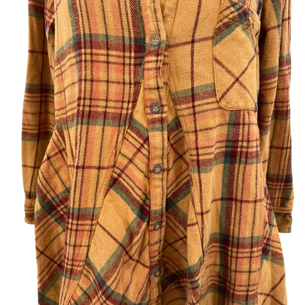 Free People We The Free Kalli Plaid Buttondown Shirt Flannel Tunic Top Small‎ - Image 6