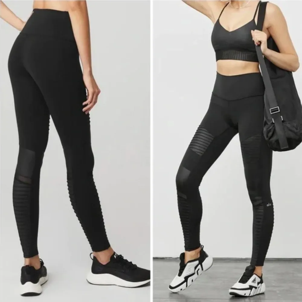 Alo Yoga Moto Leggings XXS Yoga Athleisure Activewear Athletic Workout Gym Black - Image 16