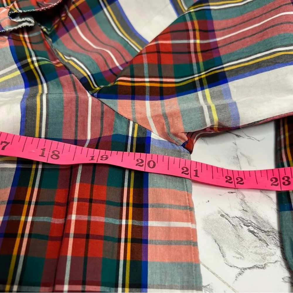 J. Crew Scallop Tie Neck Puff Sleeve Top In Stewart Tartan Plaid Sz M - Image 5