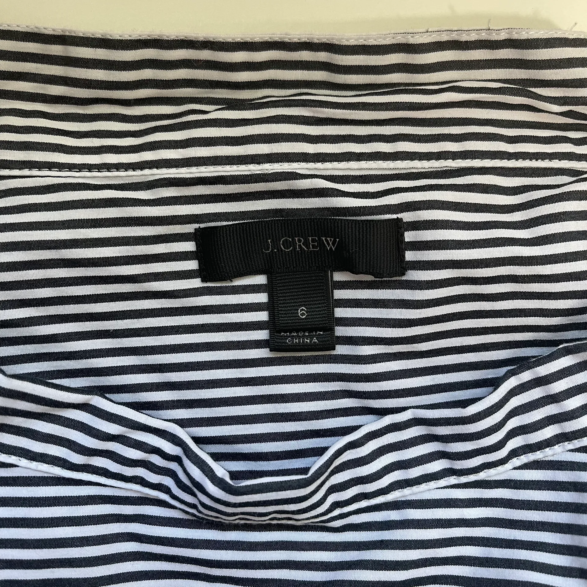 J. Crew 100% Cotton Navy Blue & White Striped Funnel Button Neck Top - Image 9