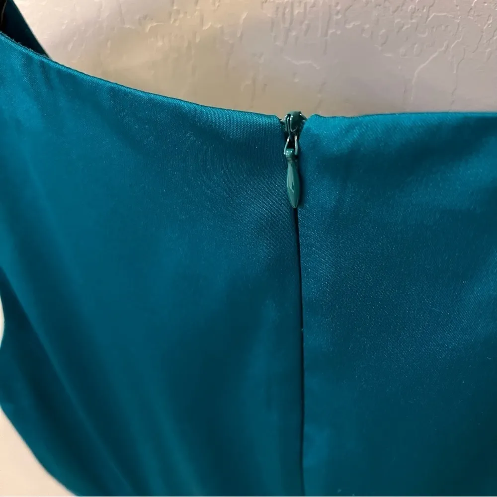 London Times Teal green satin cocktail dress, knee length, bodycon, size 8 - Image 11