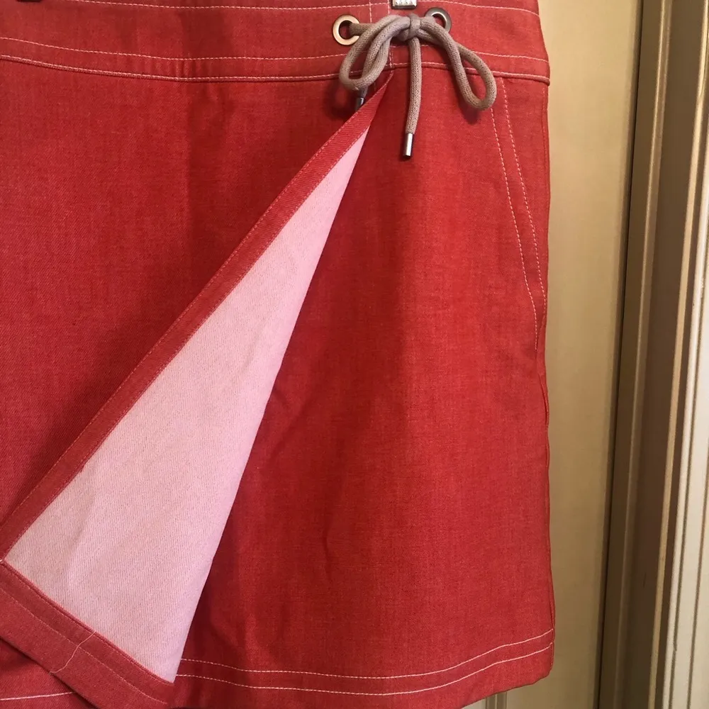 Chambray Coral Faux Wrap A-Line Skirt In Molten Lava - Image 4