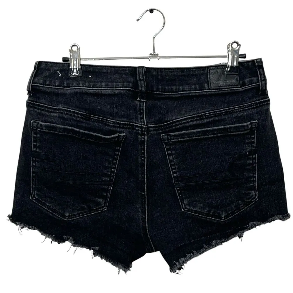 American Eagle Black Frayed Lace Midi AE Denim Jean Shorts Women’s Size 8 - Image 4