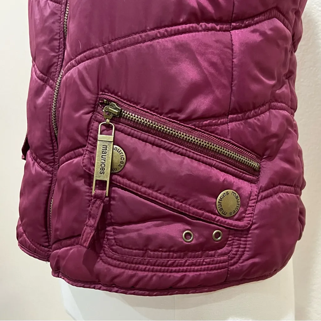 Maurices Maroon Puffer Vest with Embroidered Floral Detail Size Small - Image 11