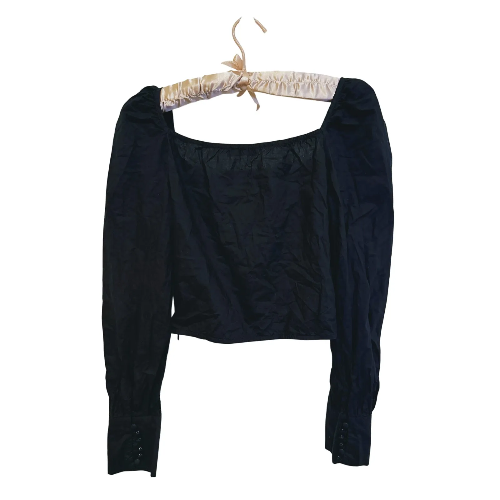 Nasty Gal Coquette Puff Sleeve Square Neck Crop Blouse Size 8 Black Minimalist - Image 6