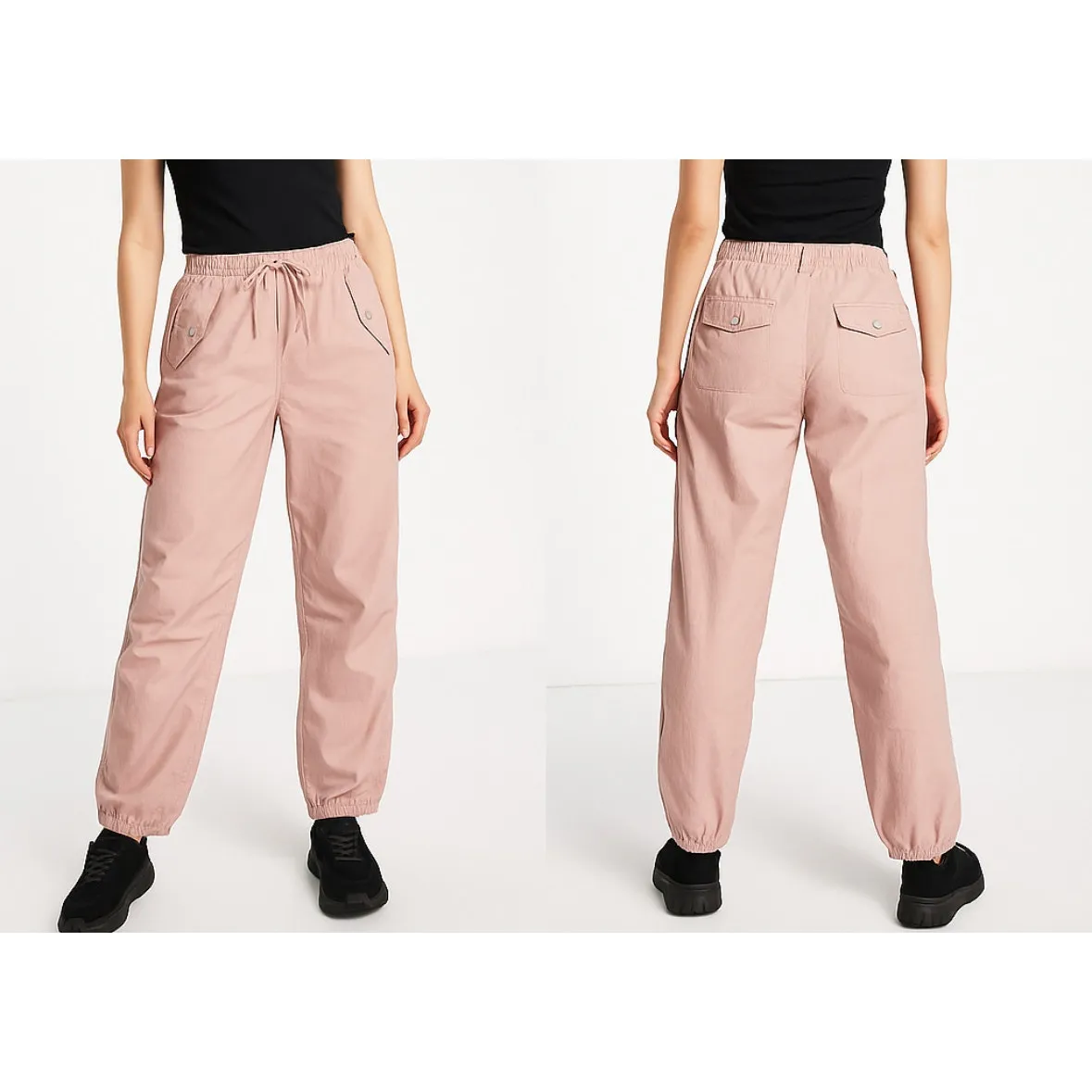 NWT ASOS Parachute Cargo Joggers Sz 2 Pink Utility Drawstring Pants - Image 2