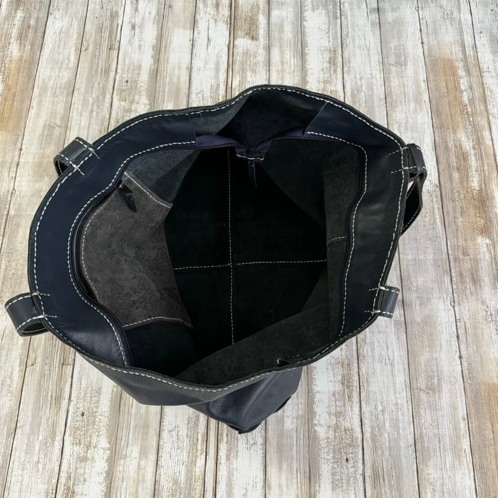 KRIS Designs Handmade Large Navy Leather Tote India - Image 13