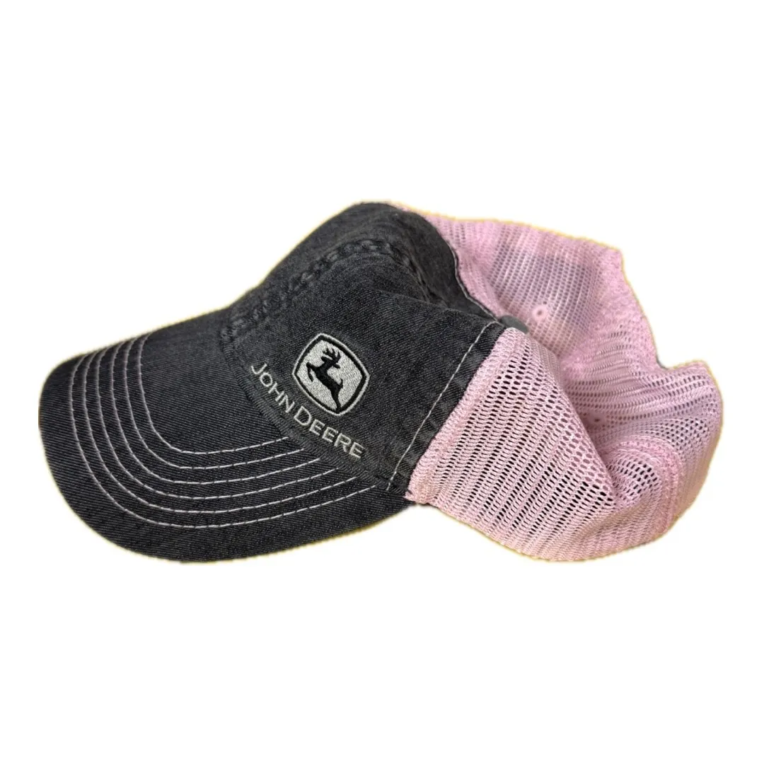 John Deere  Pink/Gray Adjustable Baseball Cap EUC Dark Wash Denim Front Trucker - Image 2
