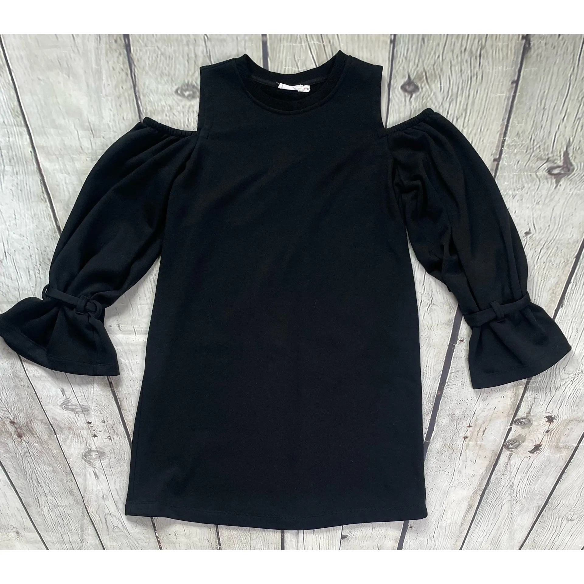 Lush Black Cold Shoulder French Terry Knit Dress - Image 6