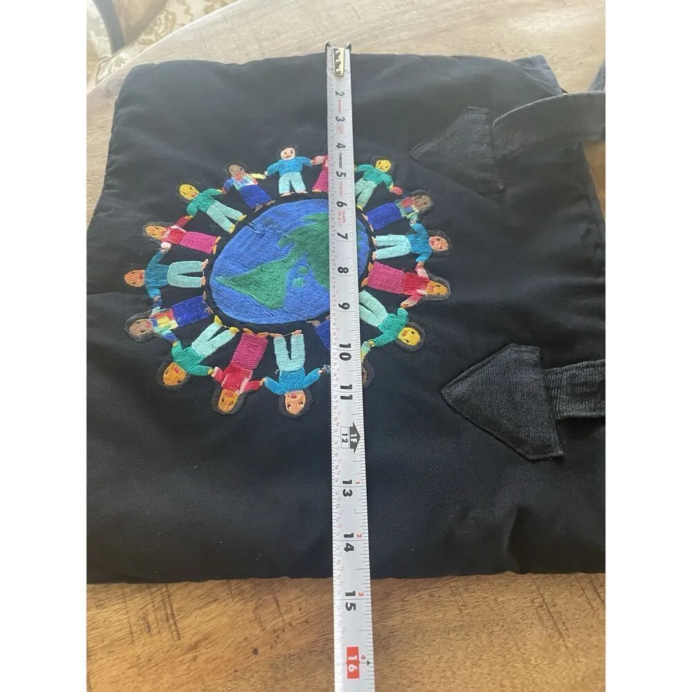 RUTH Y NOHEMI Guatemalan Colorful Children Of The Earth Padded Flat Bottom Tote Black - Image 7