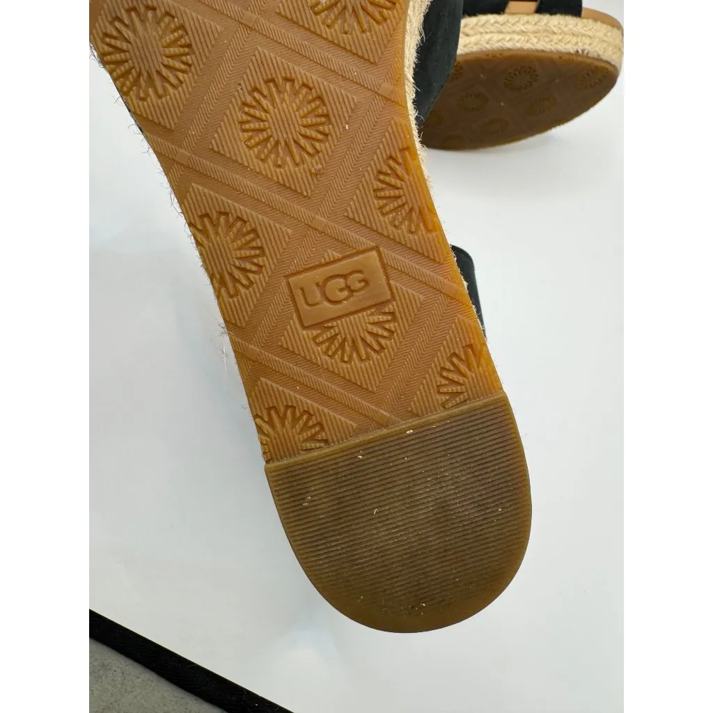 UGG Shoes Women 11 Black Leather Ankle Strap Platform‎ Cloverdale Wedge Sandal - Image 9