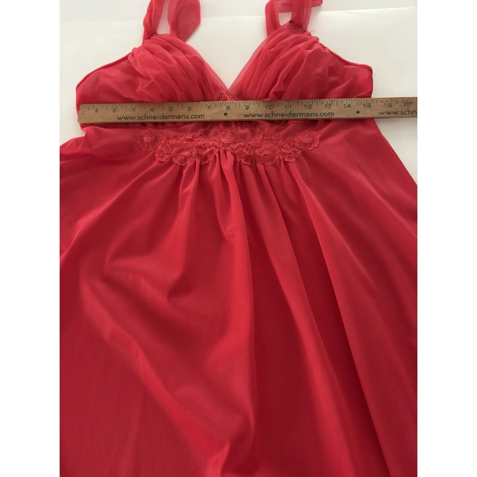 1960s Vintage Van Raalte Red Chiffon Dress Sz 36 Castlecore Whimsy Nightgown - Image 8